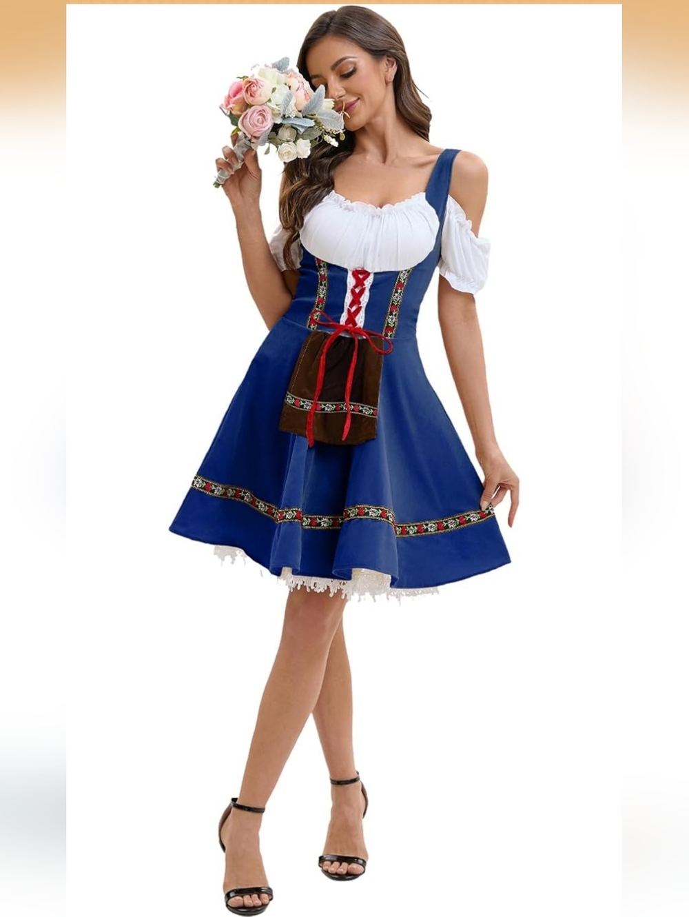 Oktoberfest Costume, Blue Velvet German Bavarian Dress Carnival Womens 2x